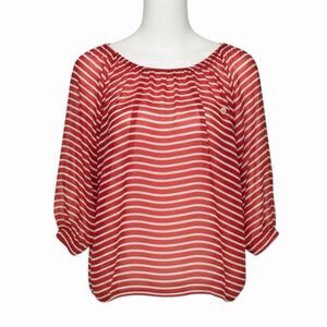 J Crew Coastal Nautical Peasant Top Blouse Striped Red White XS bv